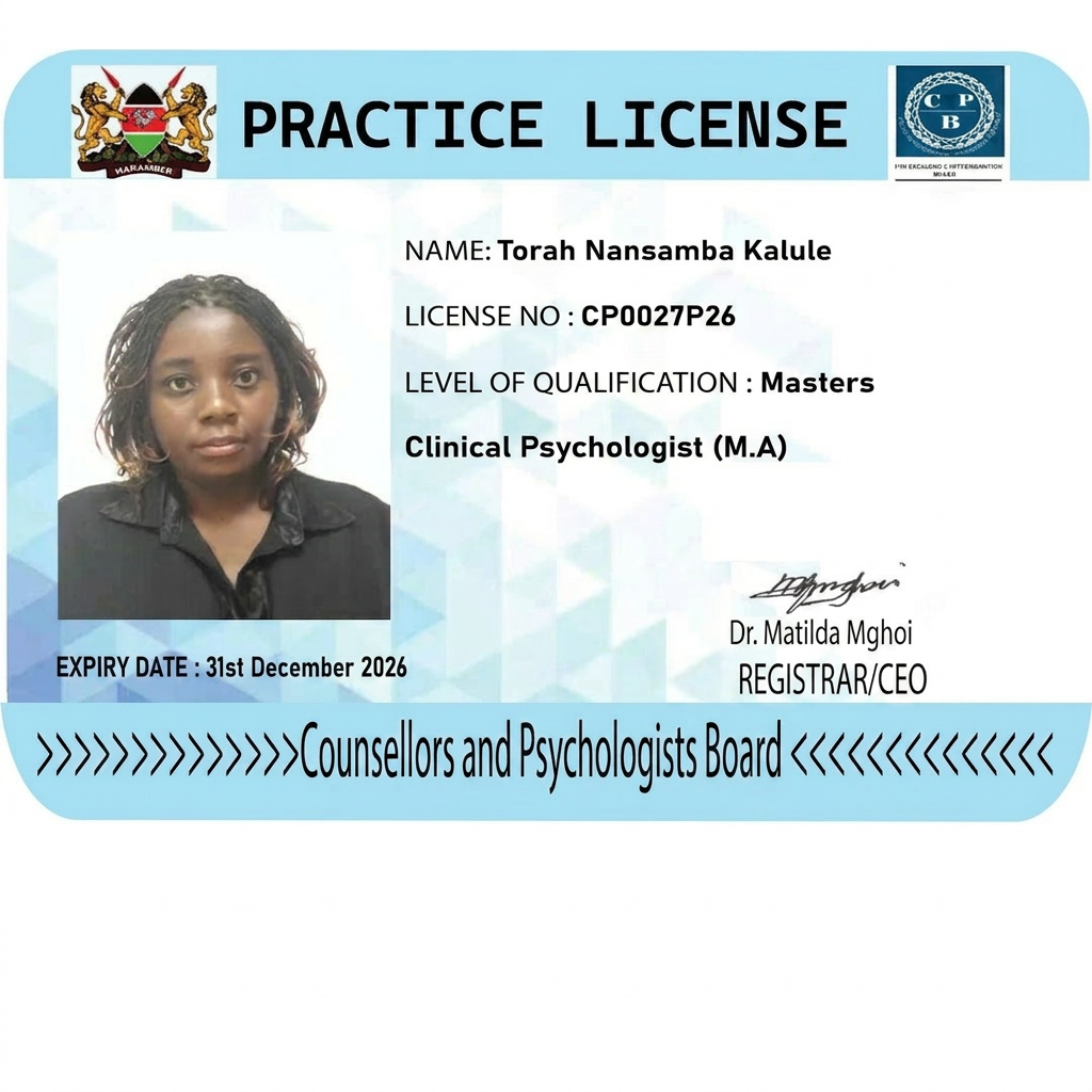 KCPB Practice Licence for Torah Nansamba Kalule, Licence Number CP0027P26, valid through 31 December 2026